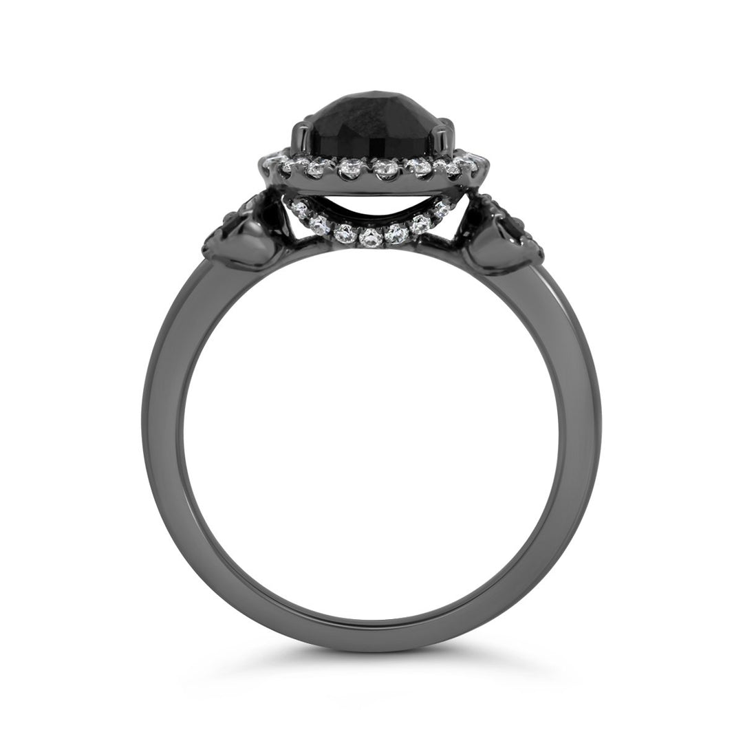 18K White Gold with Black Rhodium Halo Black Diamond Ring