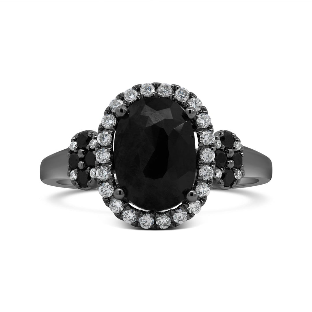 18K White Gold with Black Rhodium Halo Black Diamond Ring