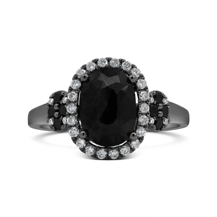 18K White Gold with Black Rhodium Halo Black Diamond Ring