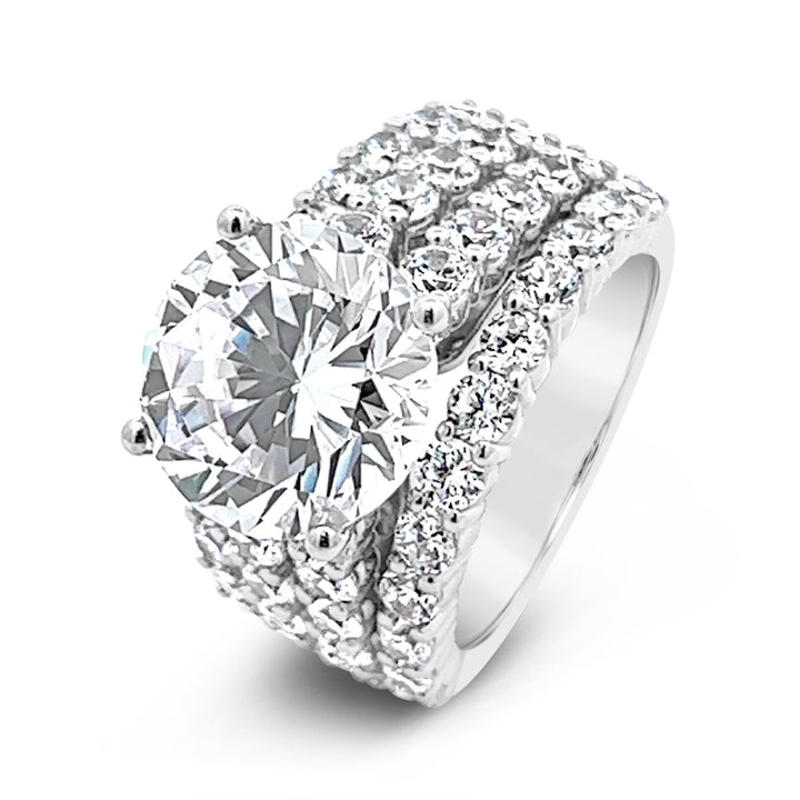 Four-Row Wide Band Diamond Engagement Ring