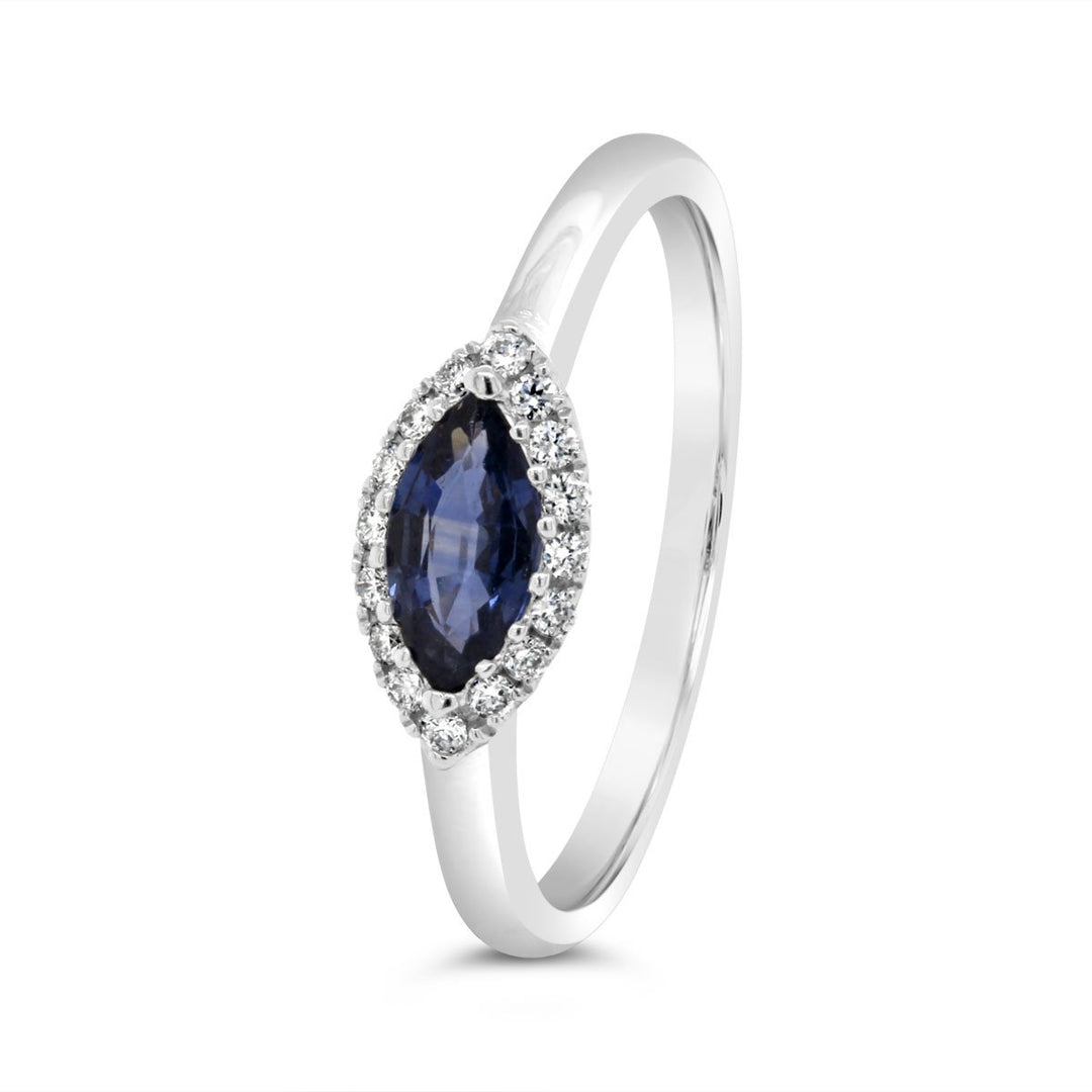 18K White Gold Marquise Blue Sapphire and Diamond Ring - RFX2024