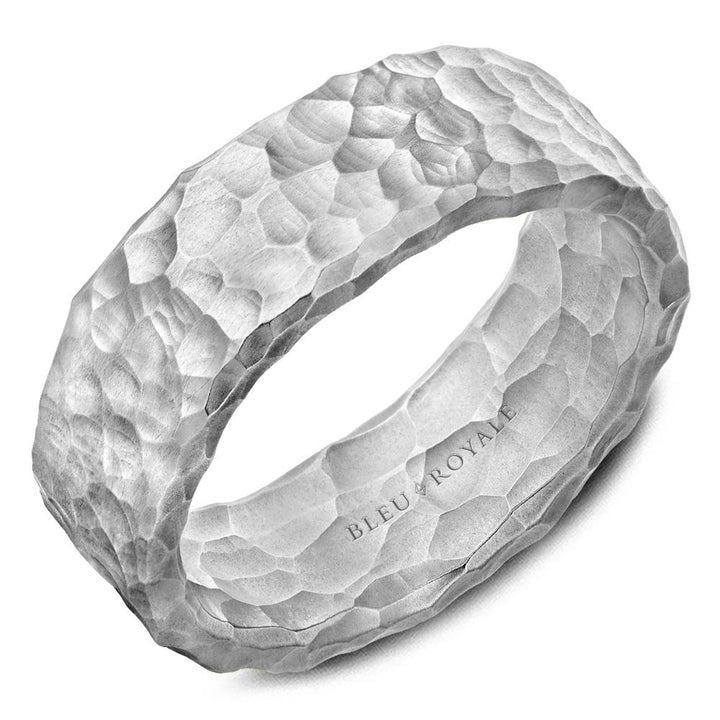 Frosted Hammered Pattern Men's Wedding Band with Diamond Brush Finish - RYL-173Y8
