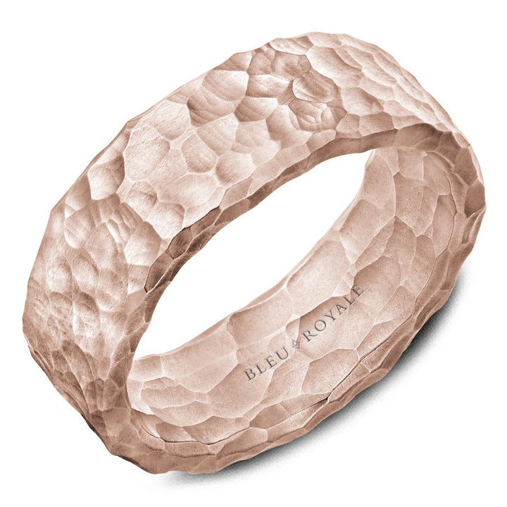 Frosted Hammered Pattern Men's Wedding Band with Diamond Brush Finish - RYL-173Y8
