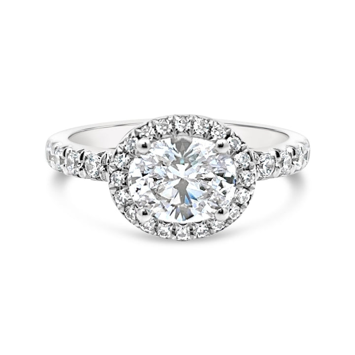 East To West Set Oval Diamond Engagement Ring