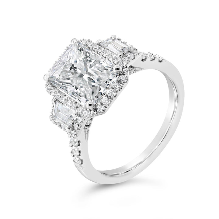 Three Stone Diamond Halo Ring