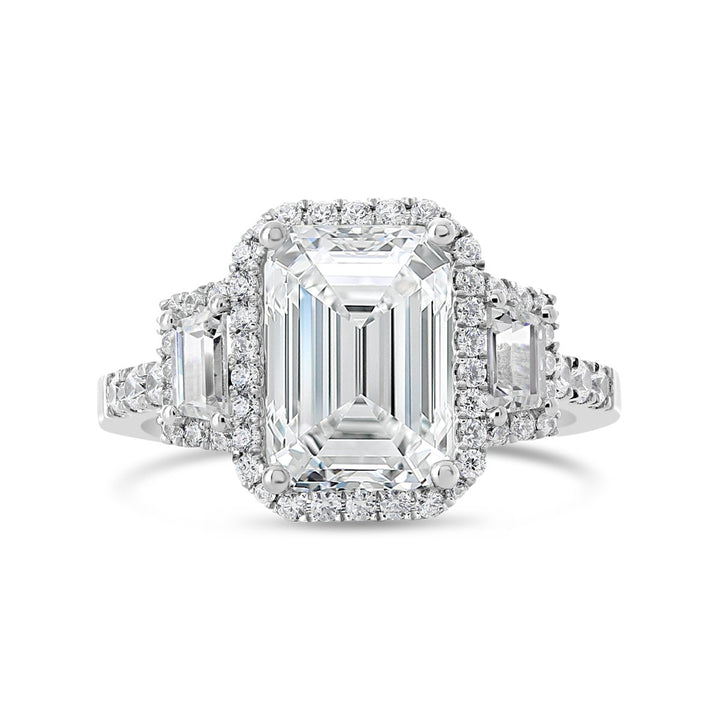 Three Stone Diamond Halo Ring