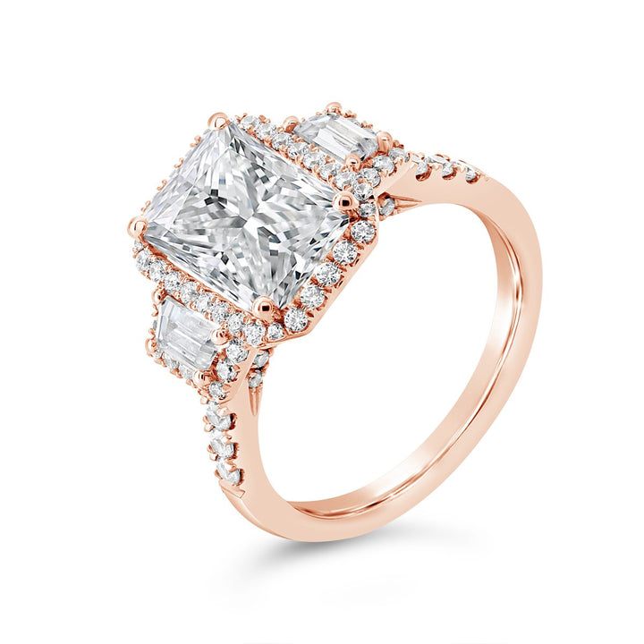 Three Stone Diamond Halo Ring