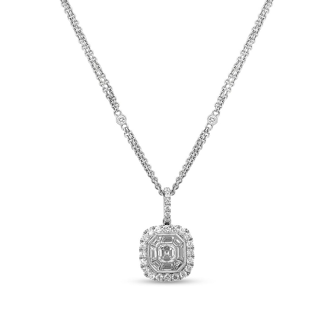 White Gold Asscher Cut Diamond Necklace - YJS6495N