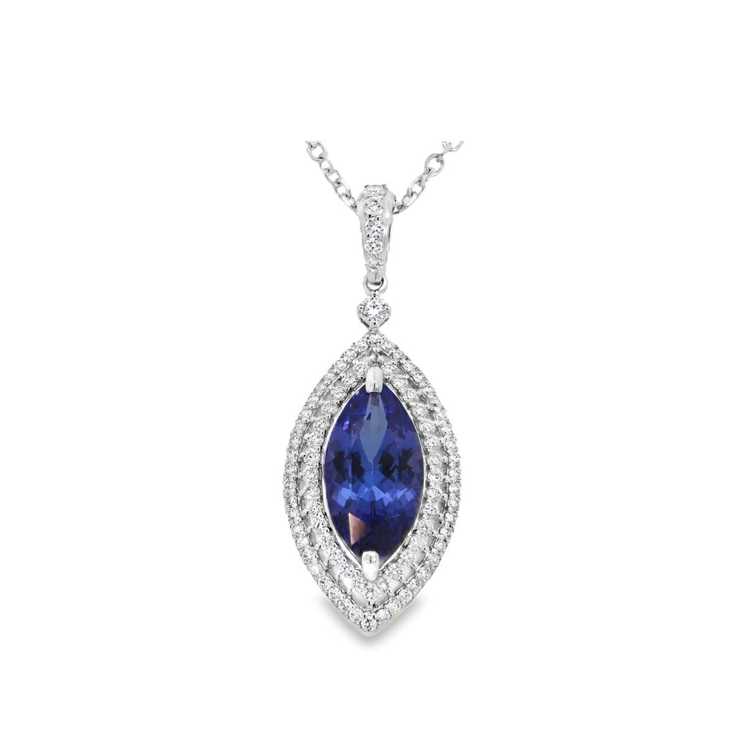 14K White Gold Tanzanite & Diamond Halo Pendant