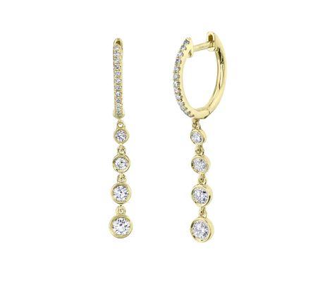 14KY Shy Creation Diamond Hoop with 4 Diamond Bezel Drop