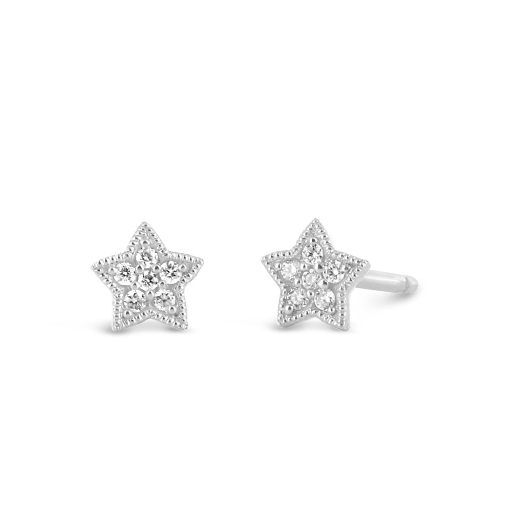 White Gold Diamond Star Earrings - YJM9676ED