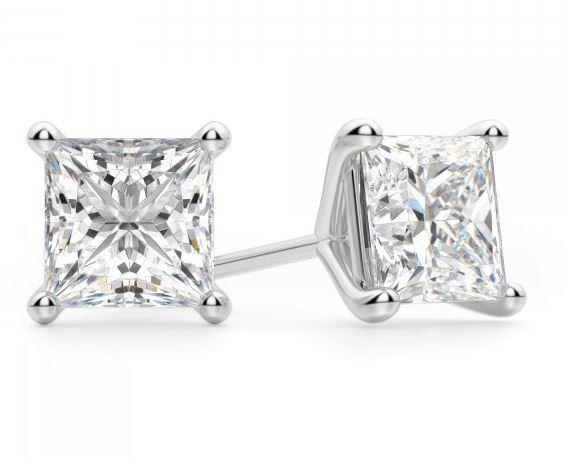 White Gold Princess Cut Diamond Solitaire Stud Earrings-1.50 ct. total weight - PSTA6