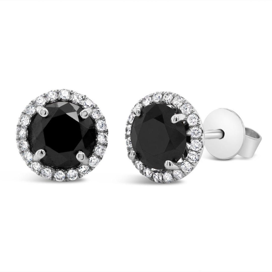 White Gold Black Diamond Halo Earrings with Salt & Pepper Diamond Centers - YJA1768E