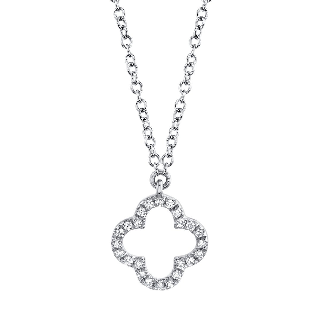 White Gold Diamond Clover Necklace - SC55019617