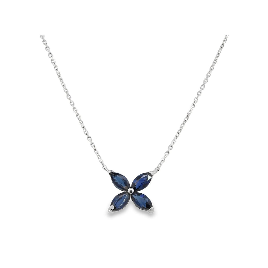 18K White Gold Blue Sapphire Flower Necklace