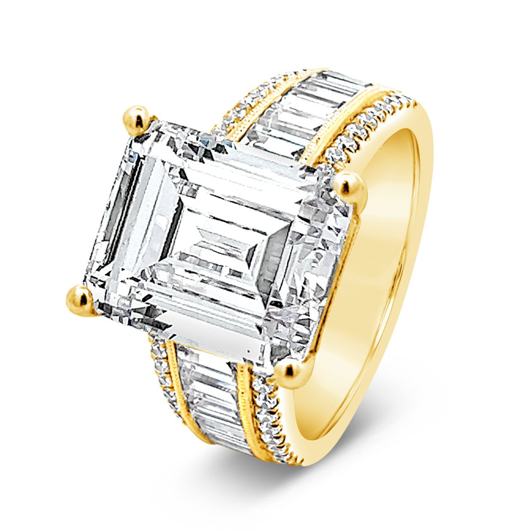 Baguette Accented Wide Band Engagement Ring