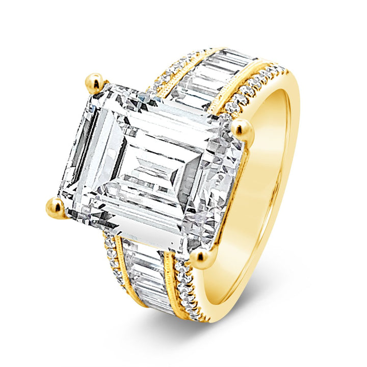 Baguette Accented Wide Band Engagement Ring