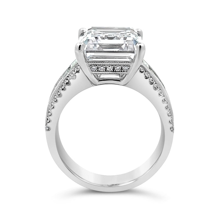 Baguette Accented Wide Band Engagement Ring