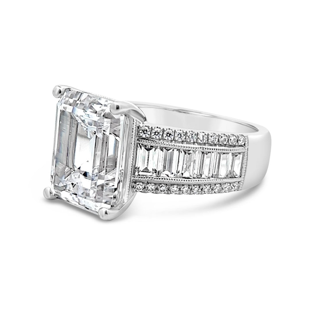 Baguette Accented Wide Band Engagement Ring