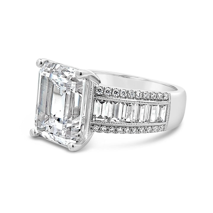 Baguette Accented Wide Band Engagement Ring