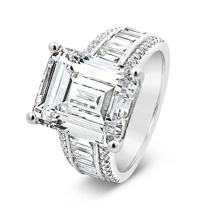 Baguette Accented Wide Band Engagement Ring