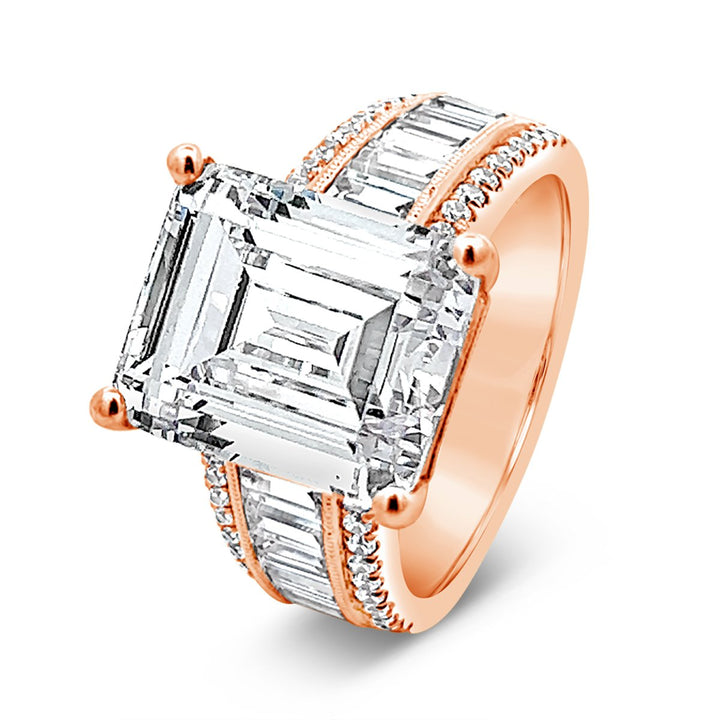Baguette Accented Wide Band Engagement Ring