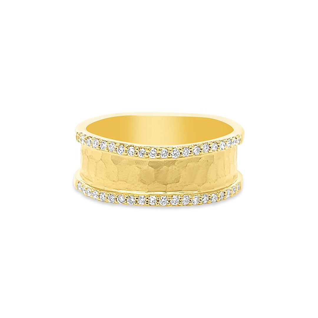 14K Yellow Gold Marika Desert Gold Wide Diamond Band with Hammered Finish - MDG8806