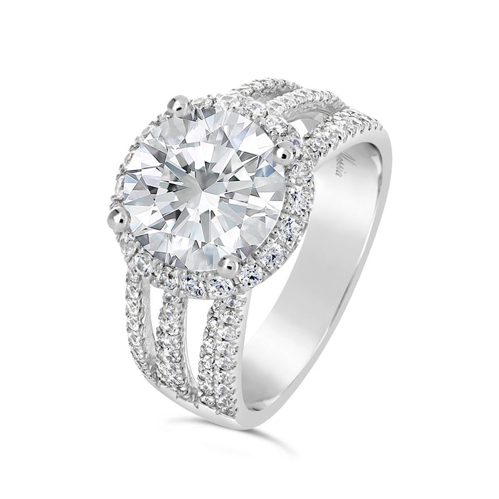 Multi Band Diamond Halo Engagement Ring