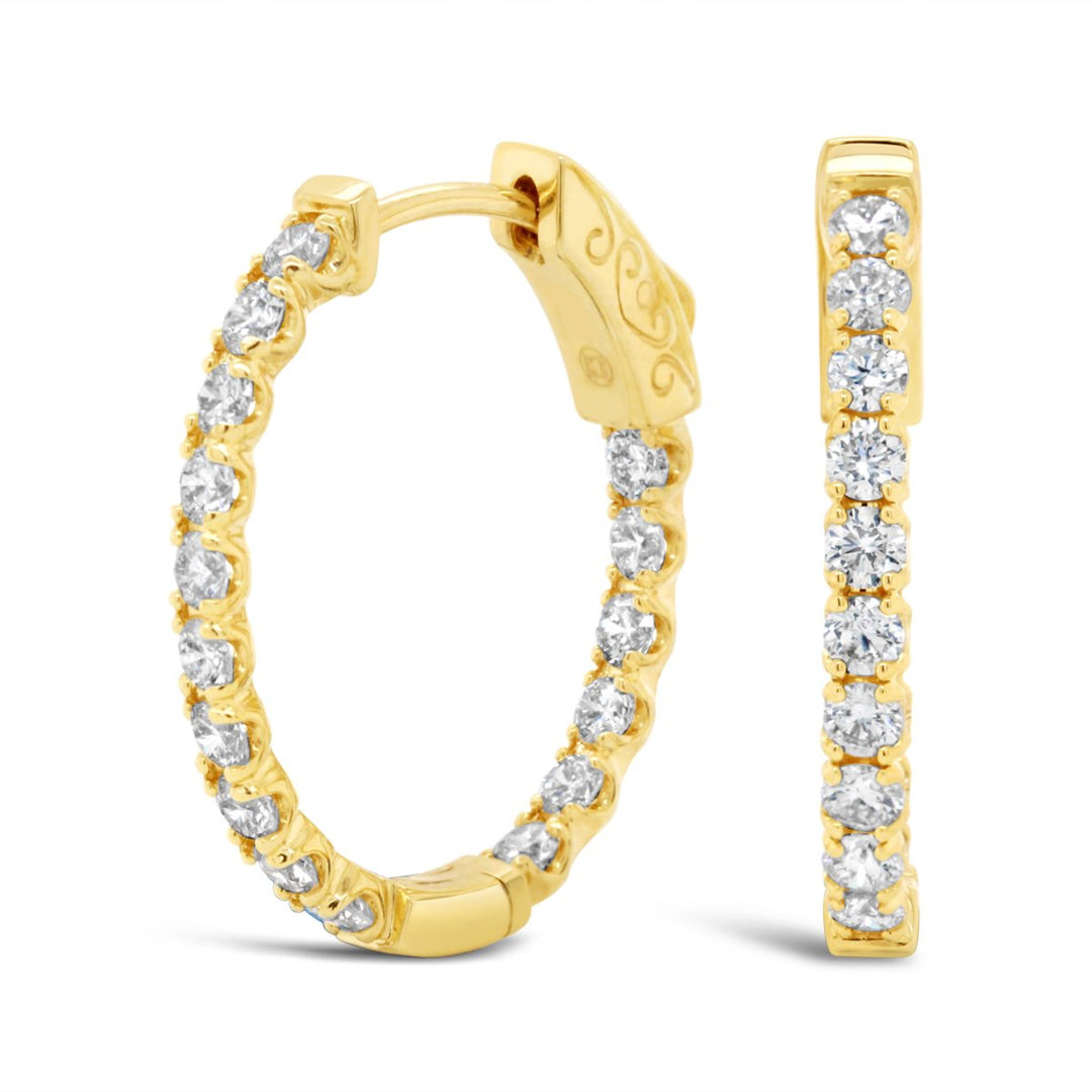 Yellow Gold In & Out Diamond Oval Hoop Earrings - EDD6478