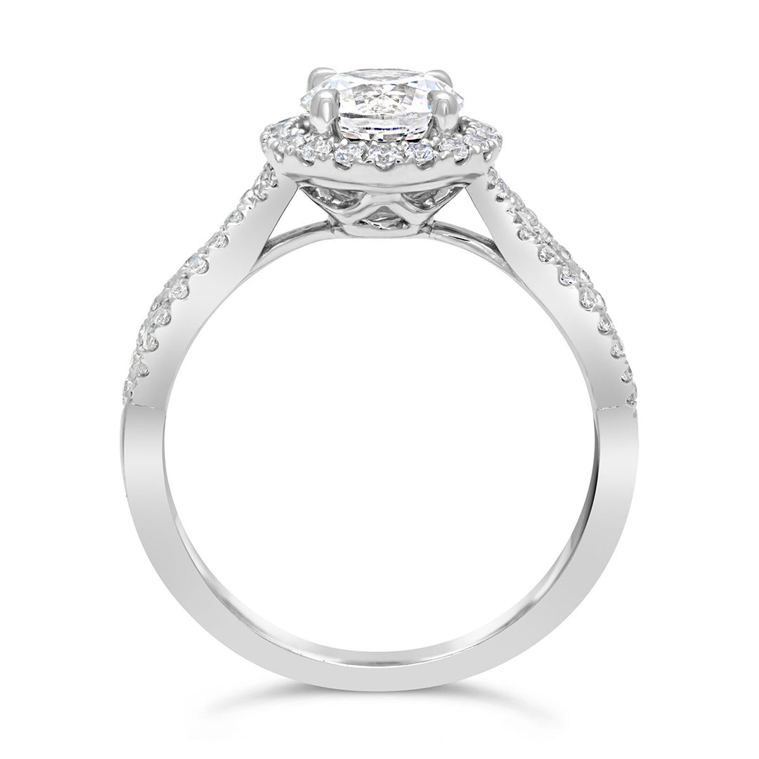 Cross Over Diamond Engagement Ring with Halo