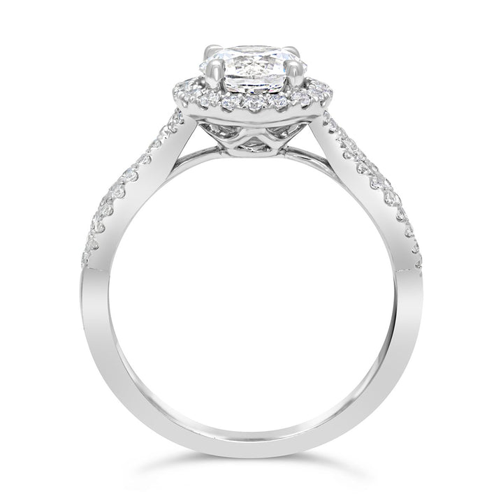 Cross Over Diamond Engagement Ring with Halo