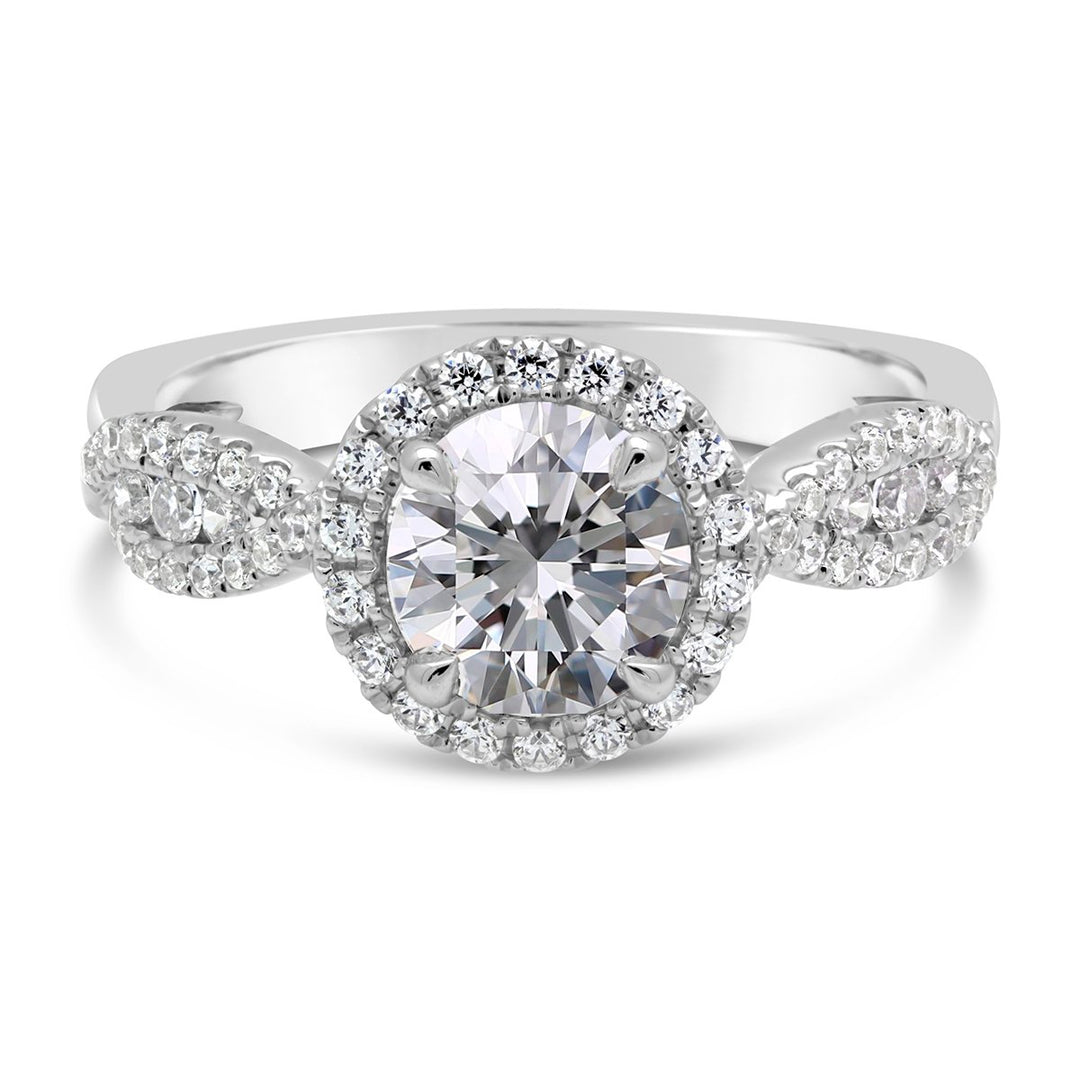 Cross Over Diamond Engagement Ring with Halo