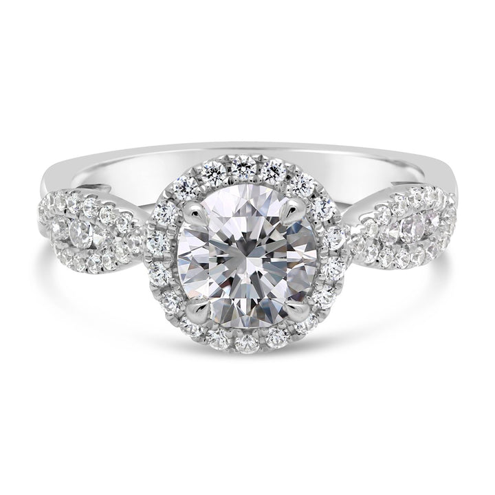 Cross Over Diamond Engagement Ring with Halo