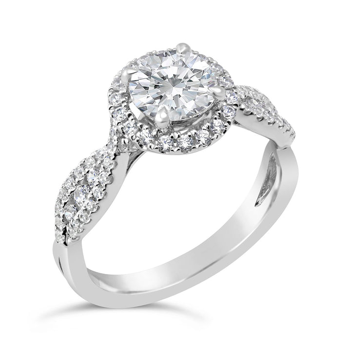 Cross Over Diamond Engagement Ring with Halo