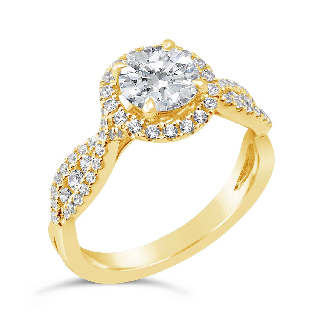 Cross Over Diamond Engagement Ring with Halo