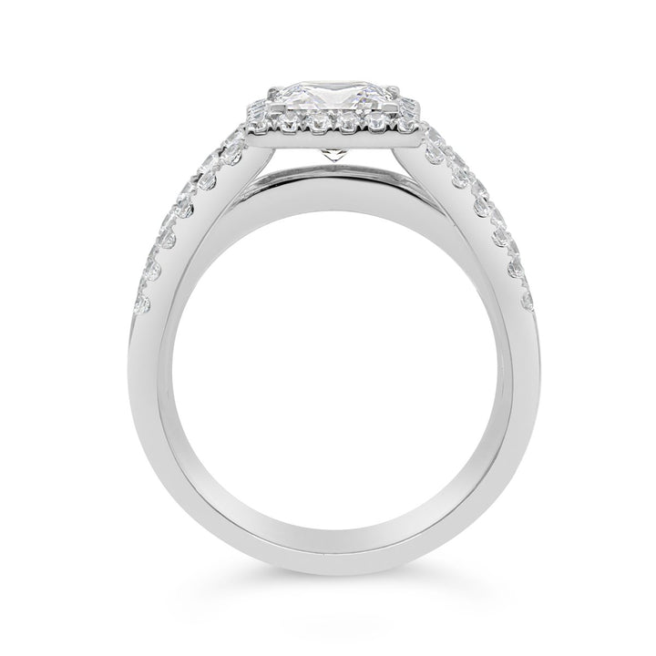 Split Shank Diamond Engagement Ring with Halo and Baguettes