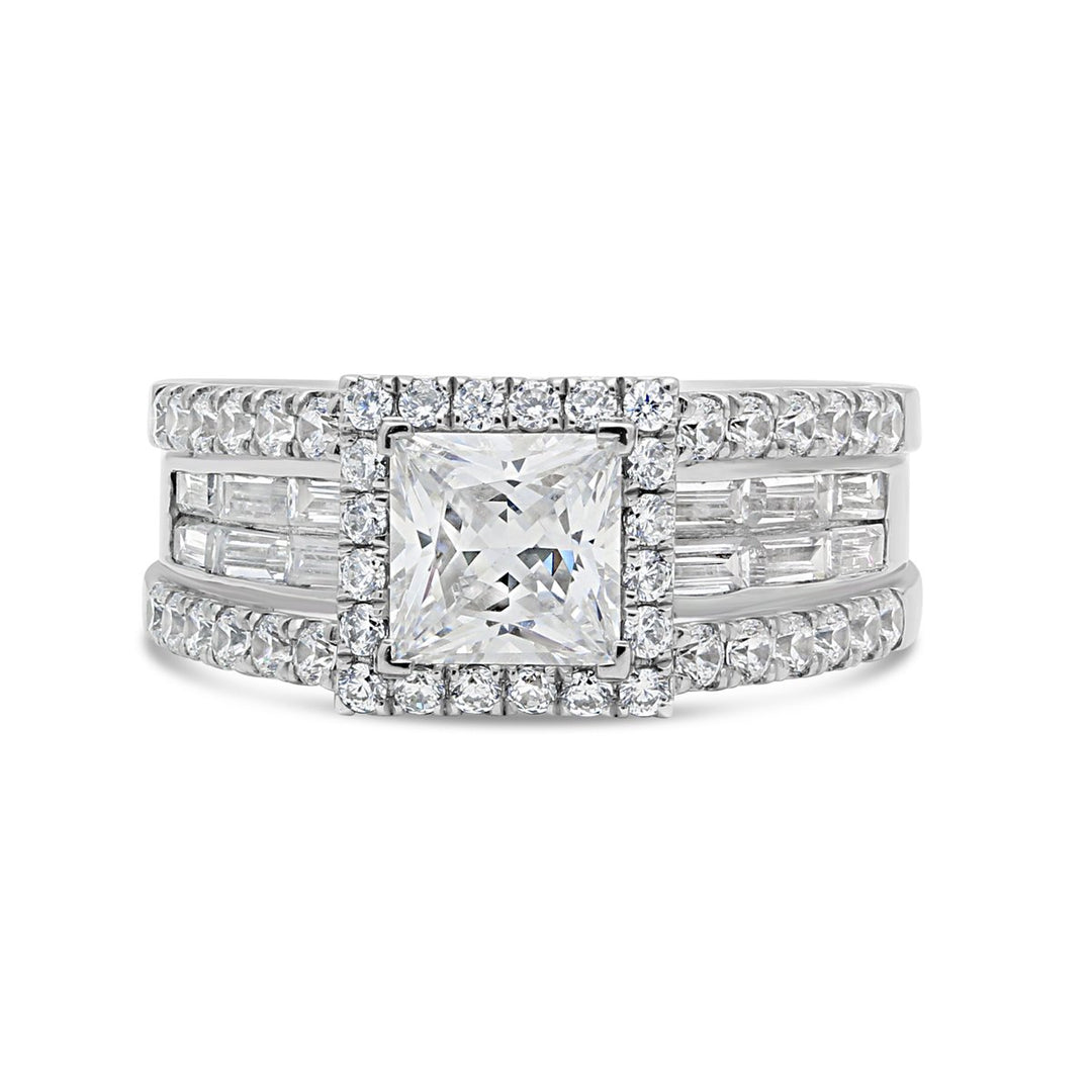 Split Shank Diamond Engagement Ring with Halo and Baguettes