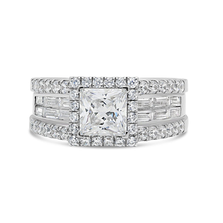Split Shank Diamond Engagement Ring with Halo and Baguettes