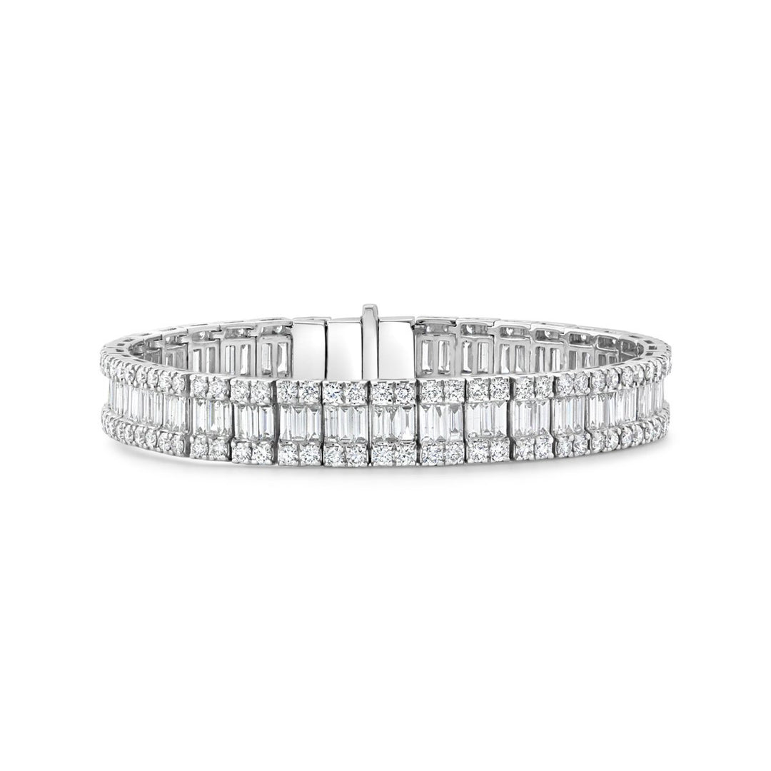 White Gold Round & Baguette Diamond Bracelet - BR609D
