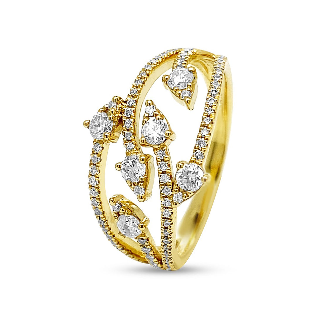 18K Yellow Gold Leaf Style Diamond Ring - DRJ8181