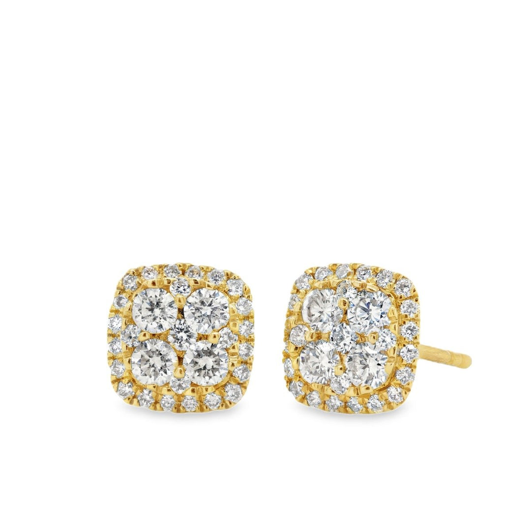 Yellow Gold Diamond Cluster Earrings - ME50457A