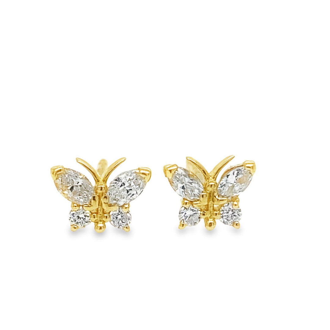 Yellow Gold Diamond Butterfly Stud Earrings, 4 RD 4 MARQ 0.35CT G SI1 - HKE00826B