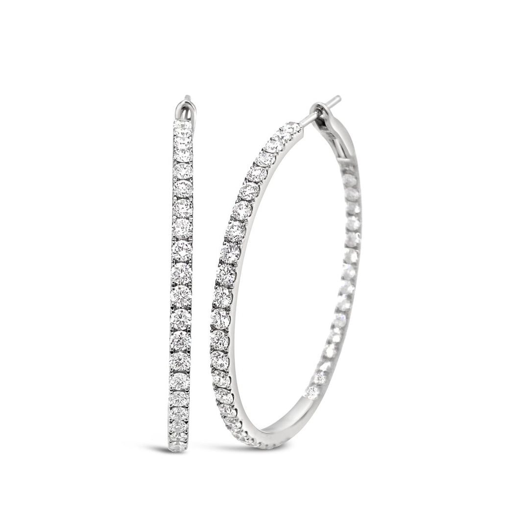 White Gold Inside Outside Diamond Hoops - HE4E32