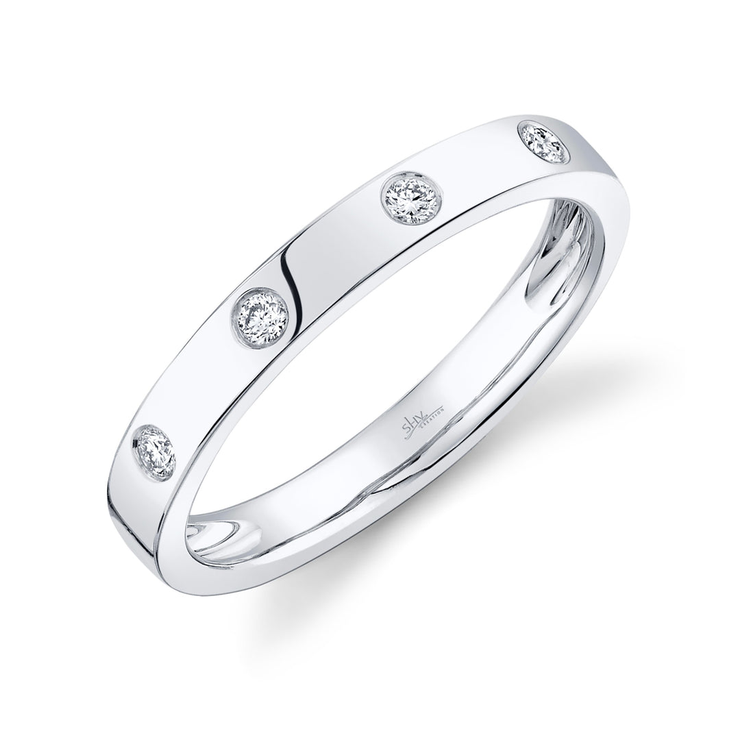 14K White Gold Flush Set Diamond Band - SC55006142