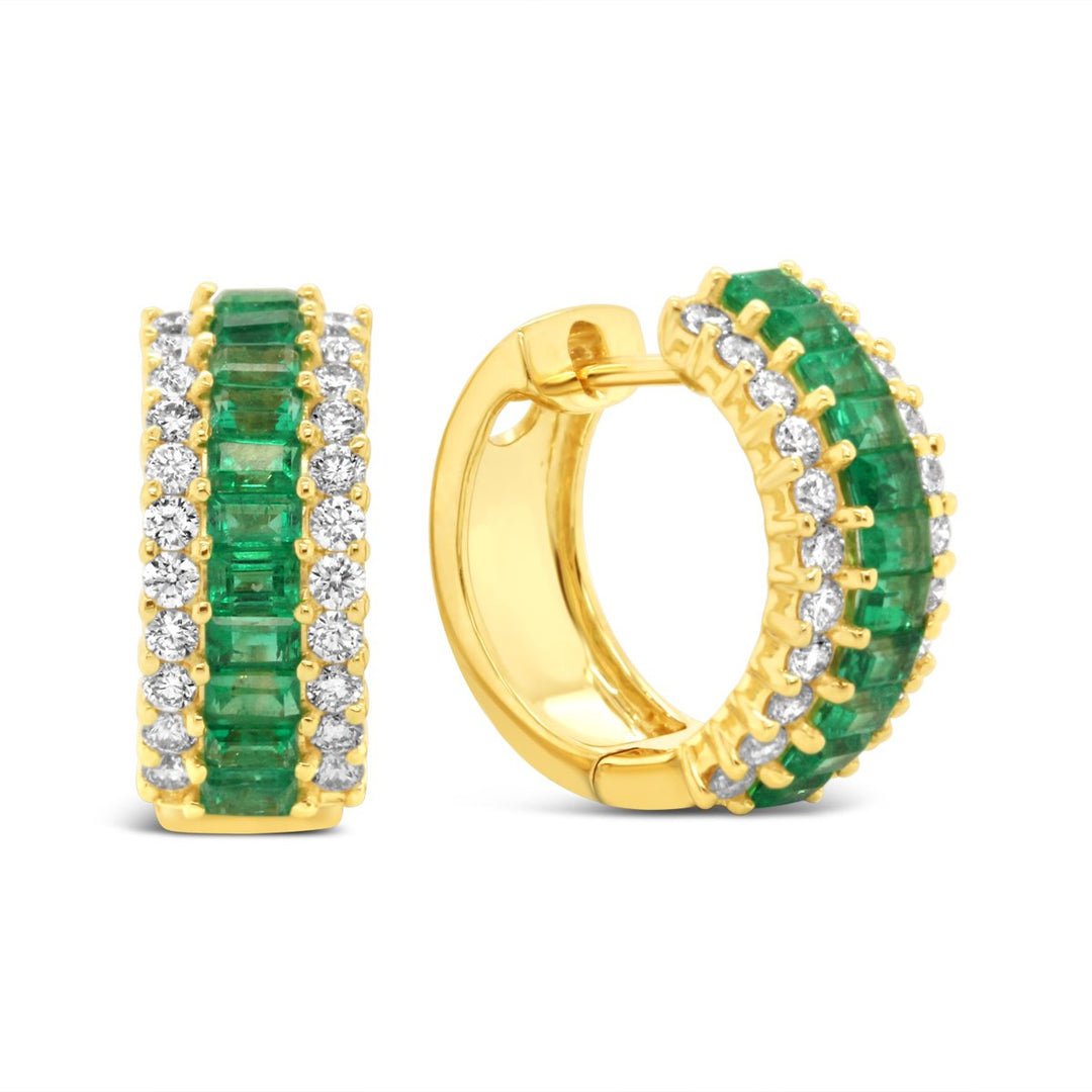 14K Yellow Gold Diamond & Emerald Huggie Earrings - EN2879Y14E1