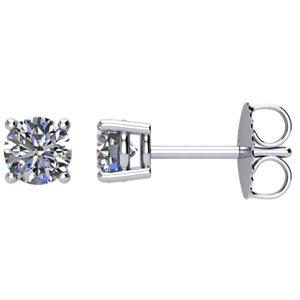 14K White Gold Four Prong Round Diamond Stud Earrings ct