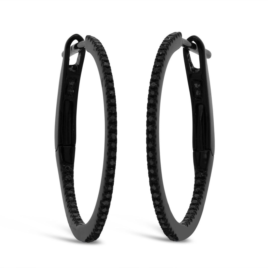 White Gold Black Diamond Earring Hoops with Black Rhodium - 7L2E12
