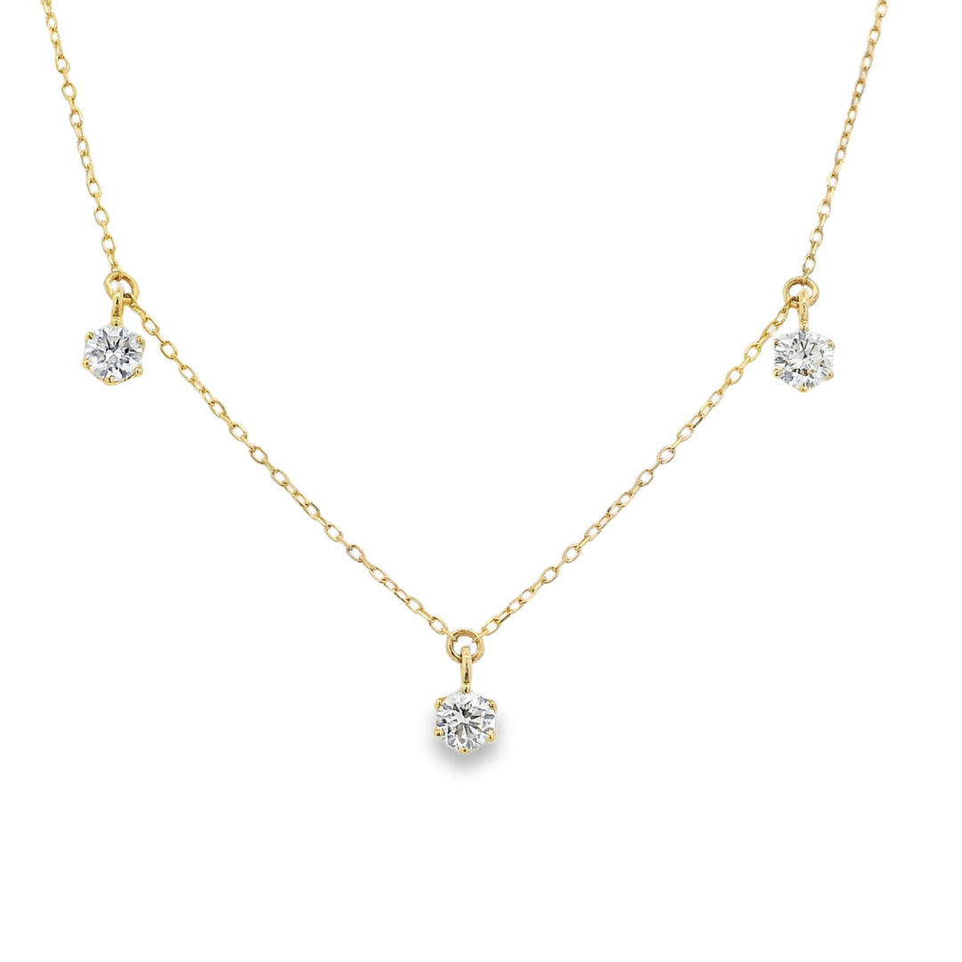 Yellow Gold Round Diamond Dangle Necklace - 25366N