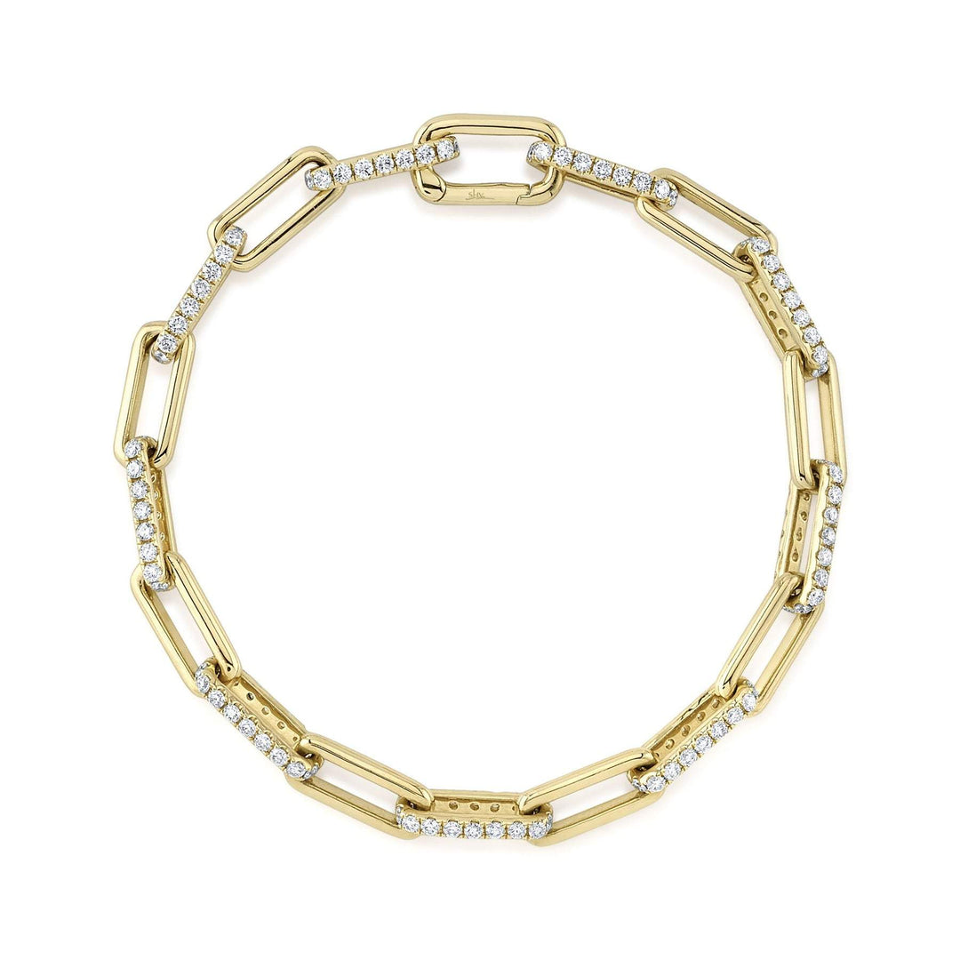 Yellow Gold Diamond Paper Clip Link Bracelet - SC55021382