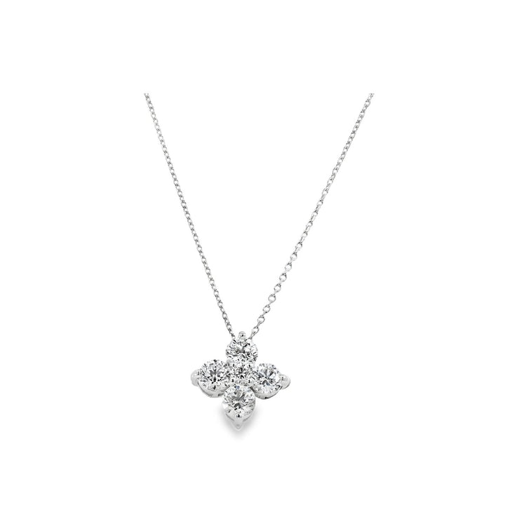 18K White Gold Diamond Flower Cluster Necklace